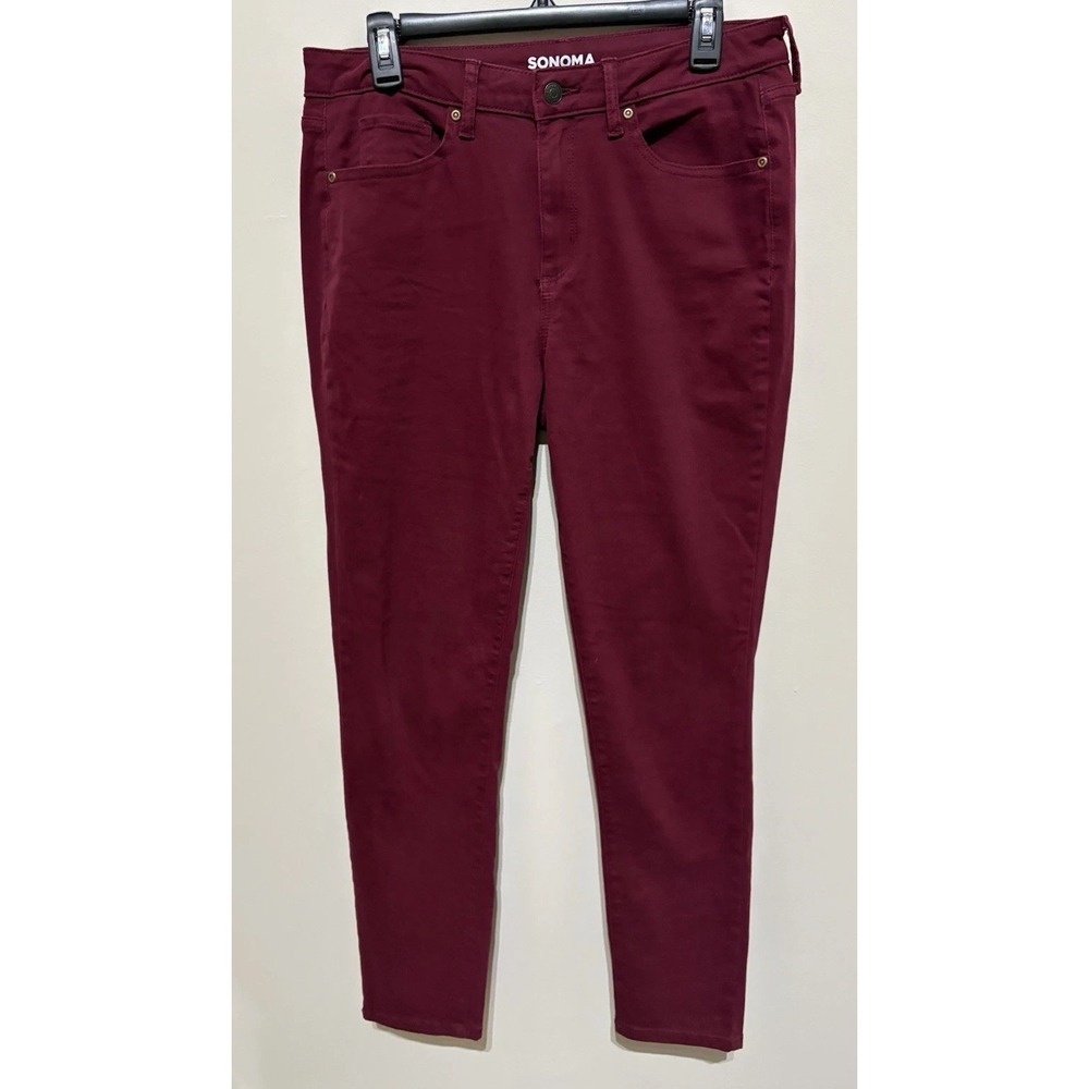 Sonoma Goods For Life Curvy Skinny Jeans 10L Plum Burgundy Tall Stretch Pants